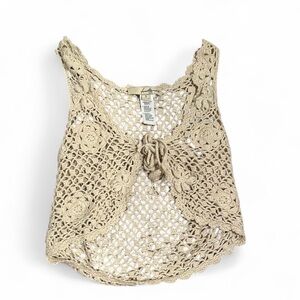 Tan Crochet Sleeveless Blouse
